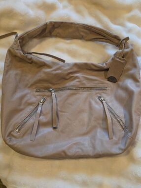 Calvin Klein Taupe Shoulder Hobo Bag with Zip Pockets